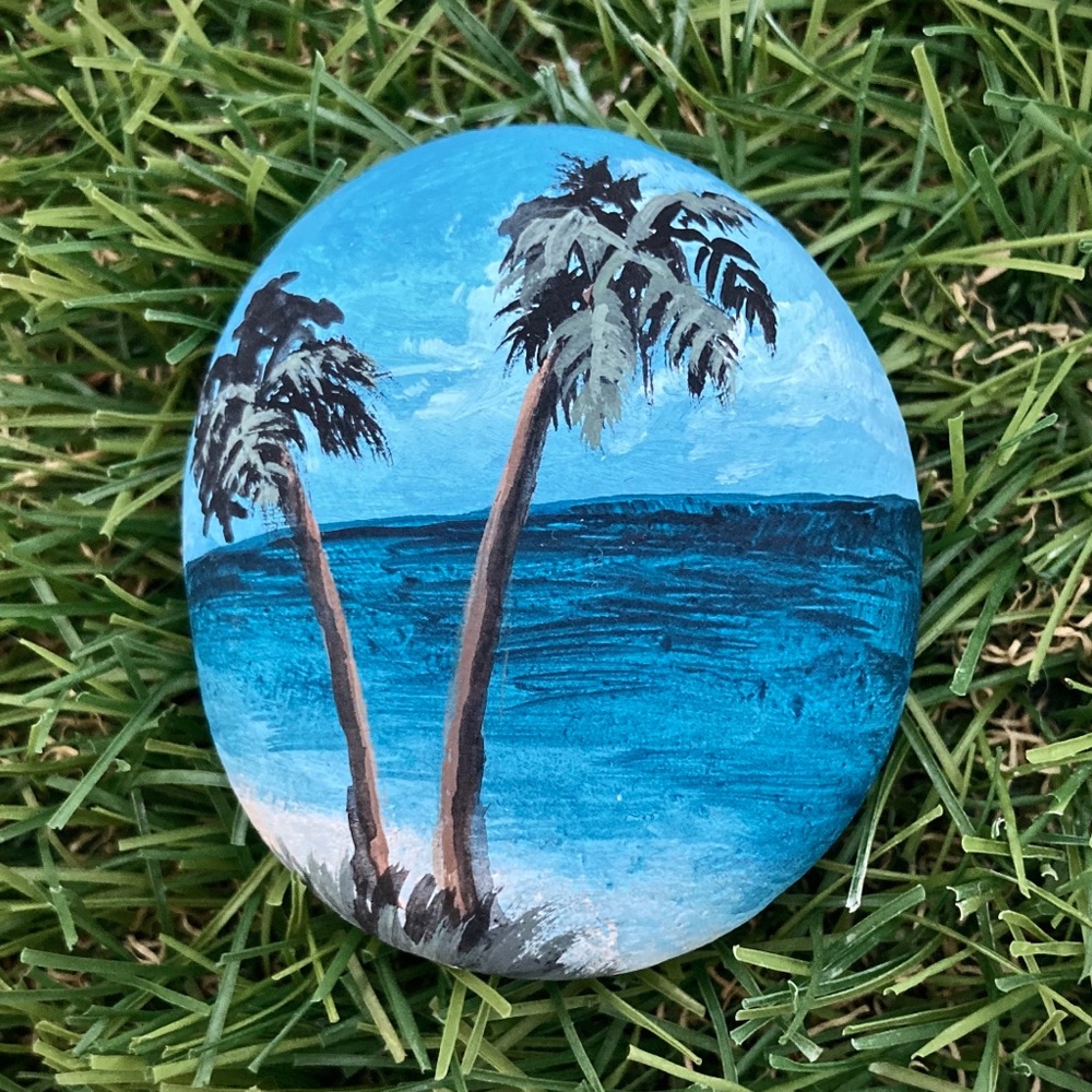 Palm Tree Hand Painted River Rock 2”
